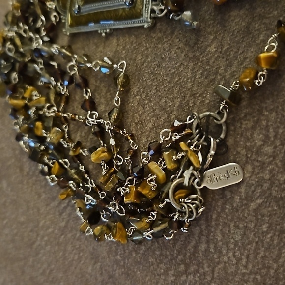 TRESKA Multi-chain Tiger Eye Ethnic Pendant Castlecore Choker Necklace - Picture 5 of 7